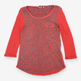 Coral red floral print long sleeve top with pocket