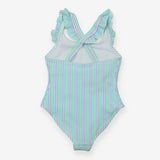 Green and Blue Striped Swimming Costume