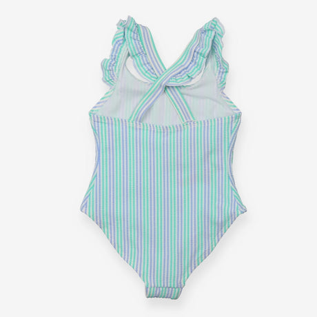 Green and Blue Striped Swimming Costume