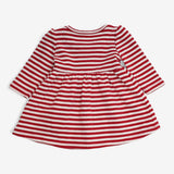 Jersey dress red and white striped with reindeer