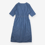 Midi Dress Blue Chambray Button Front Tie Waist