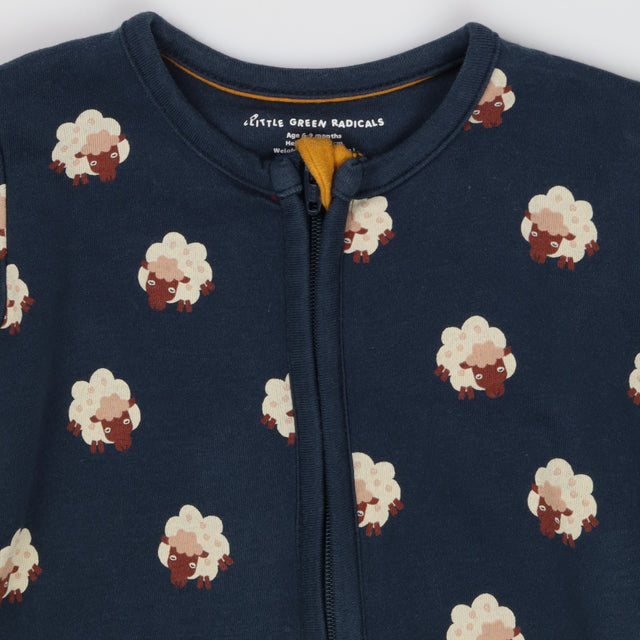 Sleepsuit navy blue sheep zip