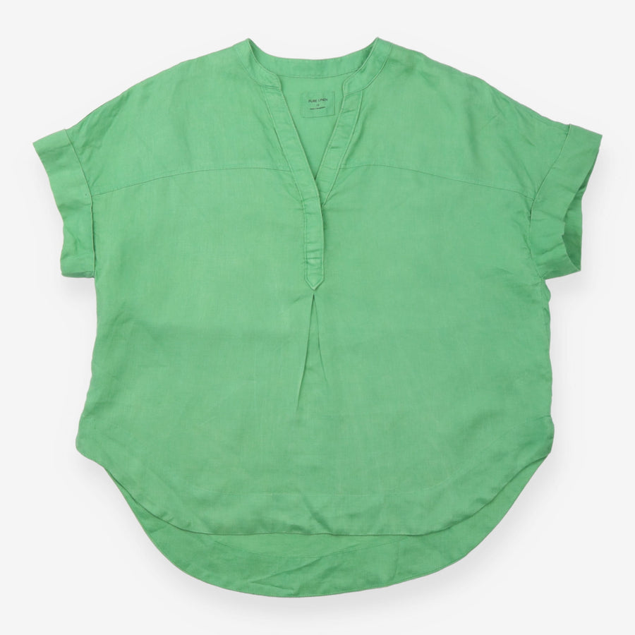 Blouse Bright Green Pure Linen V Neck