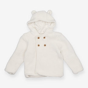 Cream Knit Hooded Cardigan with Star Lining