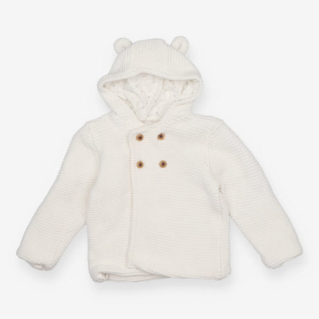 Cream Knit Hooded Cardigan with Star Lining