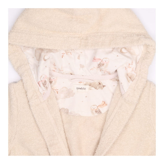 Dressing gown cream towelling owl fox hood lining