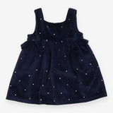 Pinafore navy blue velour silver spots