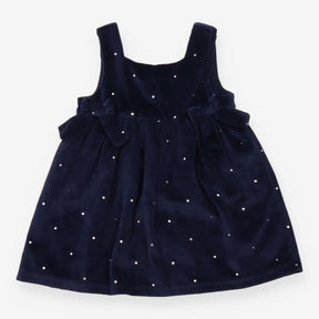 Pinafore navy blue velour silver spots