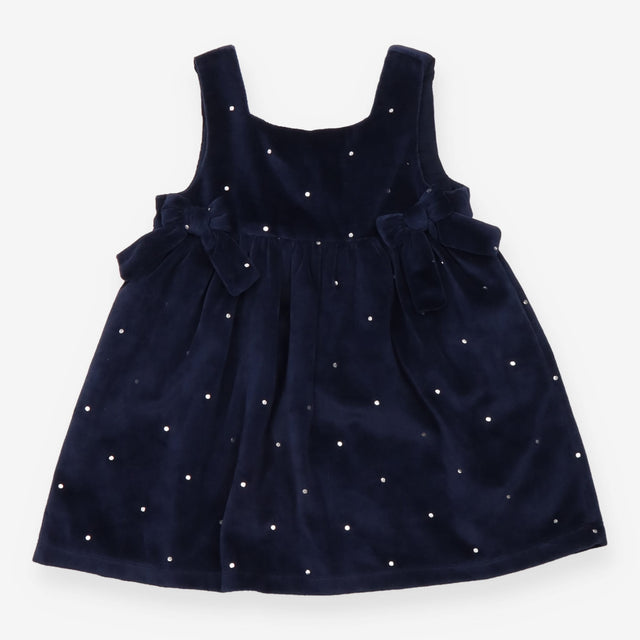 Pinafore navy blue velour silver spots