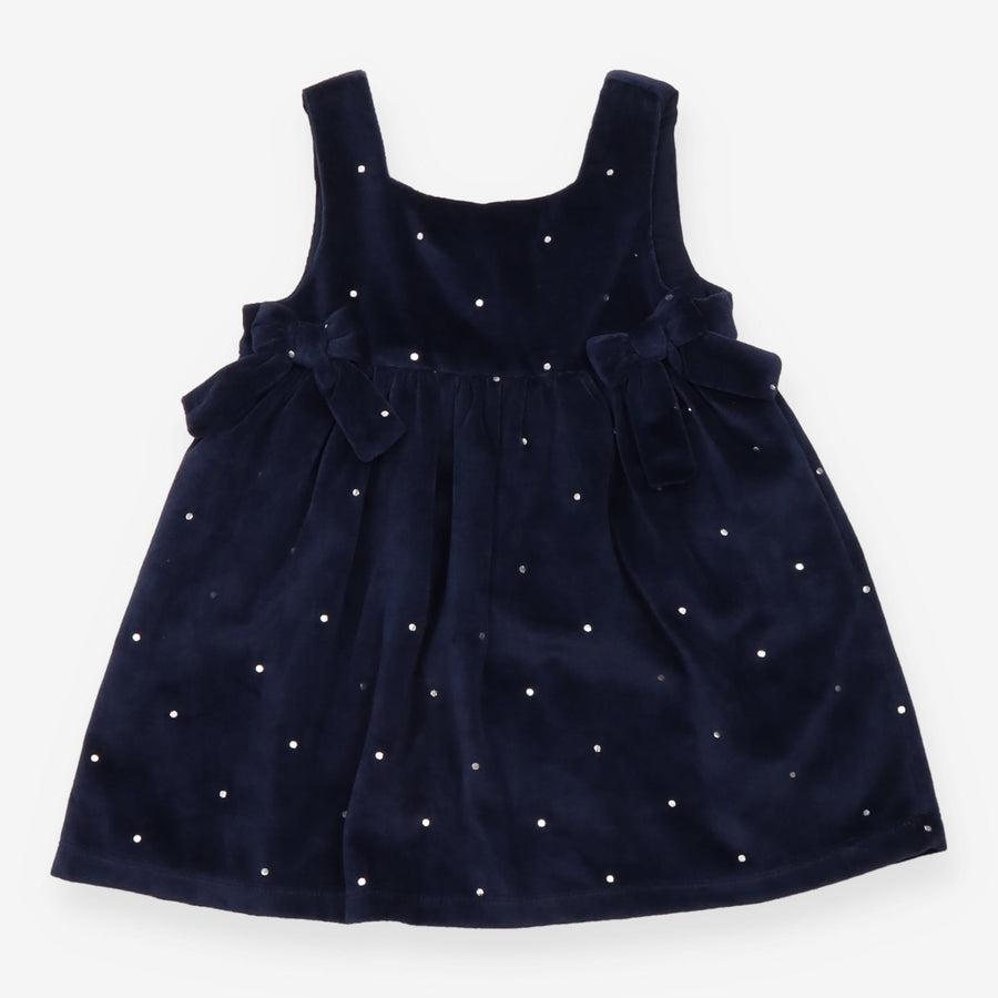 Pinafore navy blue velour silver spots