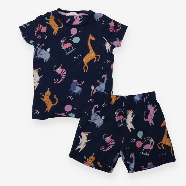 Pyjama Shorties 2 pack Navy Party Animals and Turq