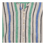 Midi Dress Green Blue Striped Linen Blend Metallic