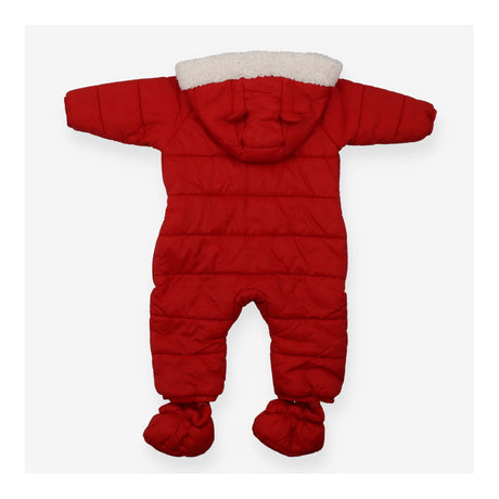 Pramsuit with Removable Feet Red Bear Ear Hood and
