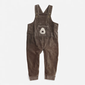 Dungarees Brown Jersey Ribbed Applique Bear Pocket