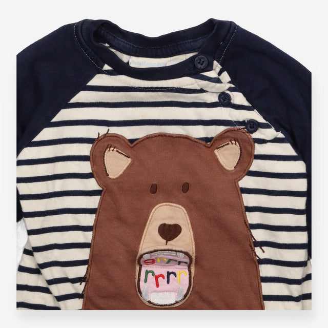 Tee LS striped bear blue sleeves