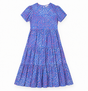 Maxi Dress Teal Pink Abstract Print Tiered Short S