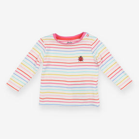 T-Shirt Long Sleeved Candy Stripe Ladybird Appliqu