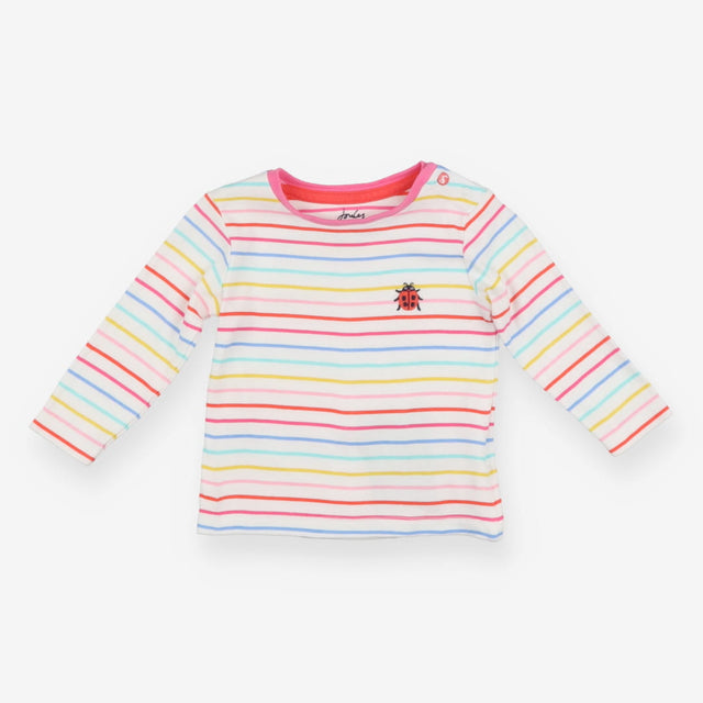 T-Shirt Long Sleeved Candy Stripe Ladybird Appliqu