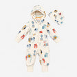Hooded Zip Sleepsuit White Dogs and baby hat