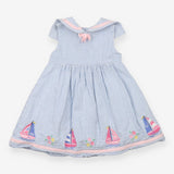 Dress Jersey Blue Stripe and Pink Sail Boat Woven 