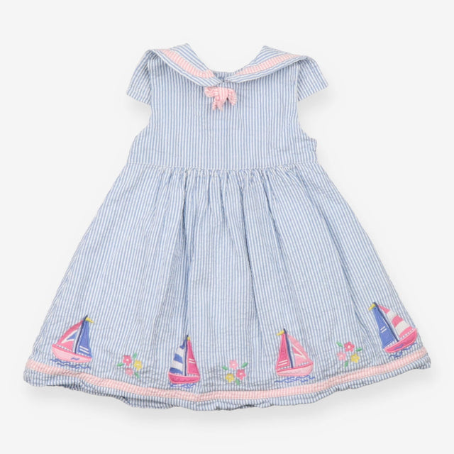 Dress Jersey Blue Stripe and Pink Sail Boat Woven 