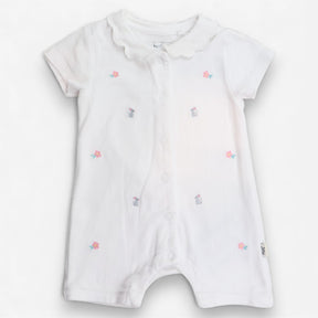 Romper white collared with mice and flowers
