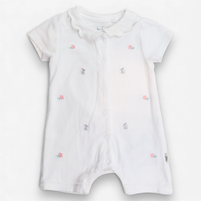 Romper white collared with mice and flowers