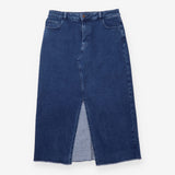 Midi Denim Skirt Front Split Raw Hem Eco Denim Dar