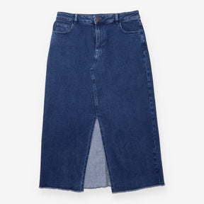 Midi Denim Skirt Front Split Raw Hem Eco Denim Dar