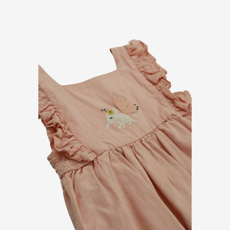Romper Pink Woven  with Elephant Applique