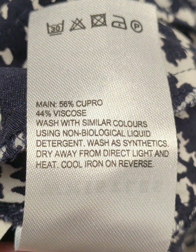 Abstract Print Cupro V-Neck Short Sleeve Dress Nav