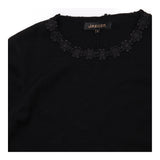 Black Pure Wool Floral Lace Neck Long Sleeve Knitt
