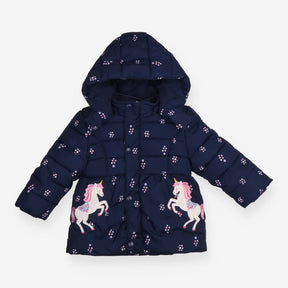 Puffer Coat Navy with Unicorns