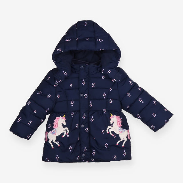 Puffer Coat Navy with Unicorns