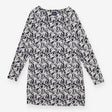 Navy White Jacquard Long Sleeve Dress