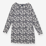 Navy White Jacquard Long Sleeve Dress