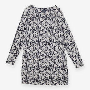 Navy White Jacquard Long Sleeve Dress
