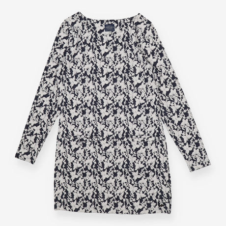 Navy White Jacquard Long Sleeve Dress