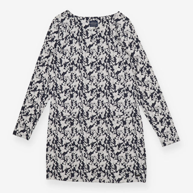 Navy White Jacquard Long Sleeve Dress