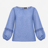 Blouse Blue Navy Spot Print Ruffle Detail Balloon 