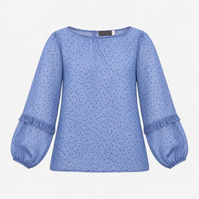 Blouse Blue Navy Spot Print Ruffle Detail Balloon 