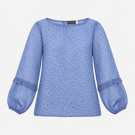 Blouse Blue Navy Spot Print Ruffle Detail Balloon 