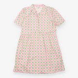Pink Green Geometric Print Short Sleeve Shirt Dres
