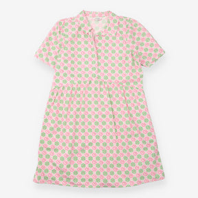 Pink Green Geometric Print Short Sleeve Shirt Dres
