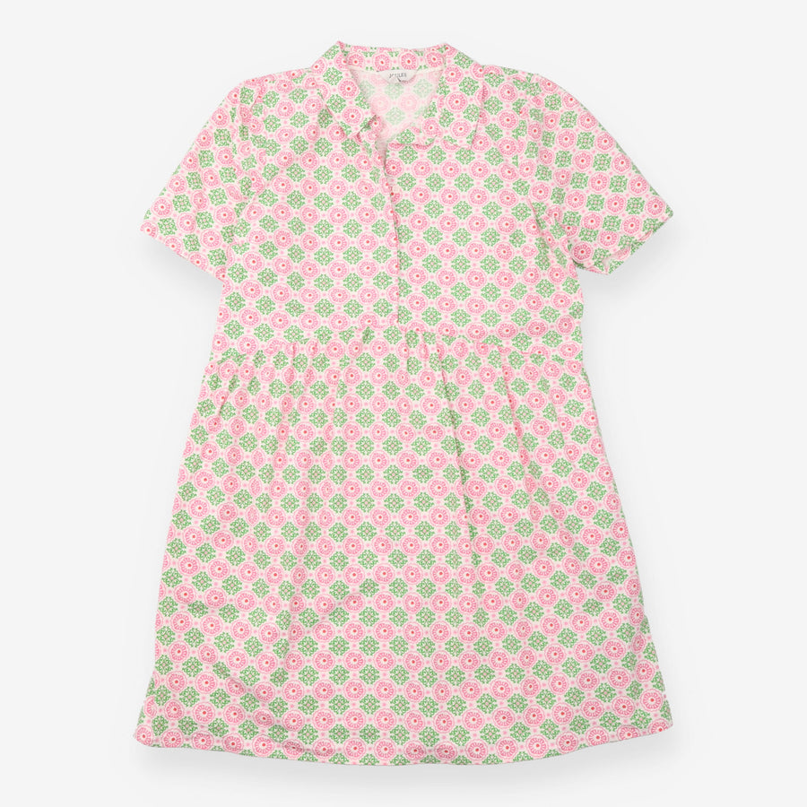 Pink Green Geometric Print Short Sleeve Shirt Dres