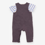 Outfit Grey Dungarees striped SS tee
