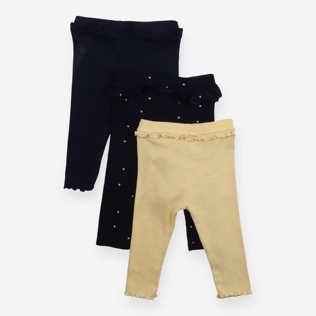 Leggings Frill Ribbed Yellow and Navy Hearts 3-Pac