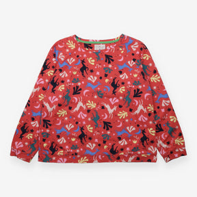 Sweatshirt Coral Red Deer Animal Print Long Sleeve