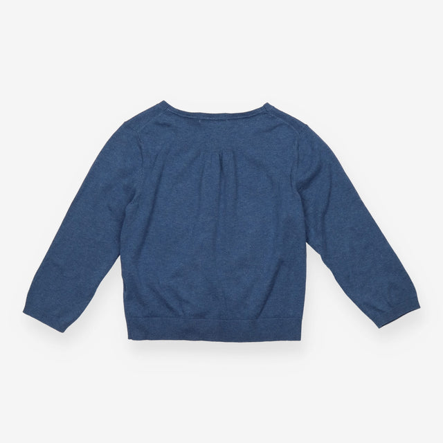 Blue Cotton Blend Button Front Long Sleeve Cardiga
