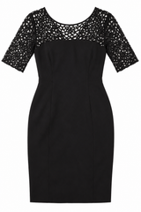 Dress Black Lace Short Sleeve Fitted Occasion